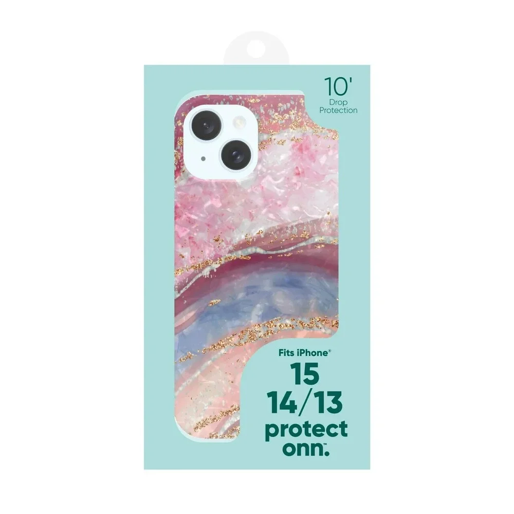 Onn iPhone 15 Phone Case Pink Purple Quartz Swirl Gold‎ Glitter Stocking Stuffer